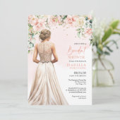 Eucalyptus Roze Rozen Bloemige Bruidsfeest Kaart (Staand voorkant)