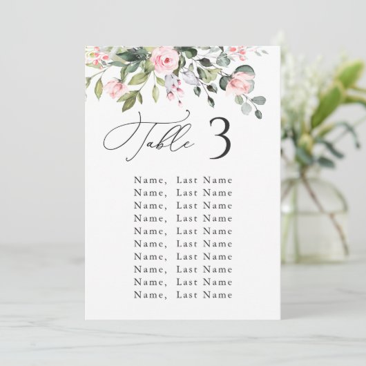 Eucalyptus Roze Rozen Bruiloft Zitkaarten Kaart (Staand voorkant)