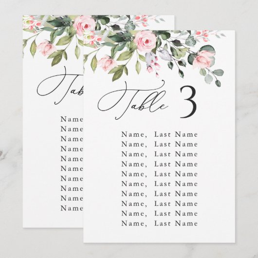 Eucalyptus Roze Rozen Bruiloft Zitkaarten Kaart (Voorkant / Achterkant)