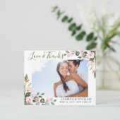 Eucalyptus Roze Rozen Bruiloftsfoto Bedankt Briefkaart (Staand voorkant)
