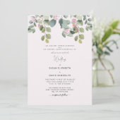 Eucalyptus & Roze Rozen Trouwen Beide Ouders Kaart (Staand voorkant)