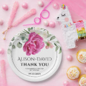 Eucalyptus, roze rozenbloemen typografie bruiloft papieren bordje (Feest)