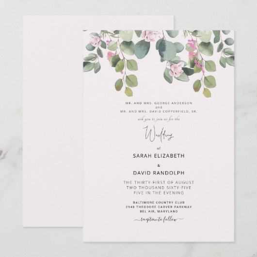 Eucalyptus & Roze Ruwen Beide ouders Kaart (Voorkant / Achterkant)