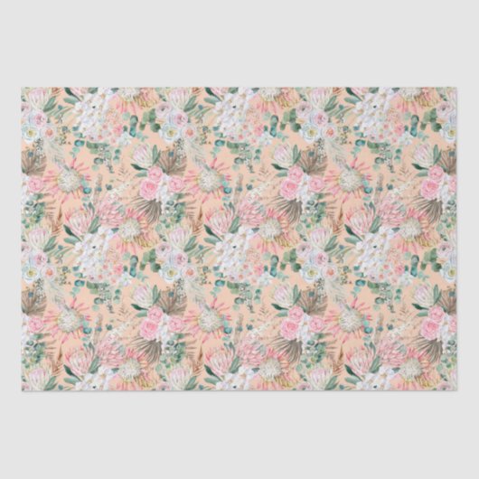 Eucalyptus Roze Wit Bloemig Boho Bruidsfeest Verja Tissuepapier (Voorkant)