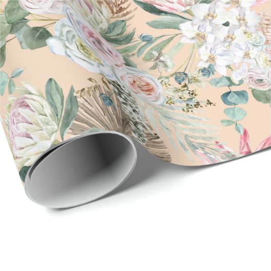 Eucalyptus Roze Witte Bloemige Boho Bruids Verjaar Cadeaupapier (Rol Hoek)