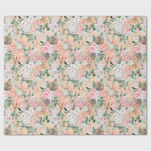 Eucalyptus Roze Witte Bloemige Boho Bruidsverjaard Cadeaupapier (Vlak)