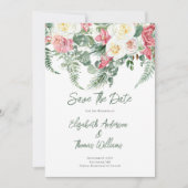 Eucalyptus Roze Witte Bloemrozen Save the Date Kaart (Voorkant)