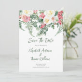 Eucalyptus Roze Witte Bloemrozen Save the Date Kaart (Staand voorkant)