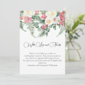 Eucalyptus Roze Witte Rozen Bloemen Bruiloft Bedankkaart (Staand voorkant)