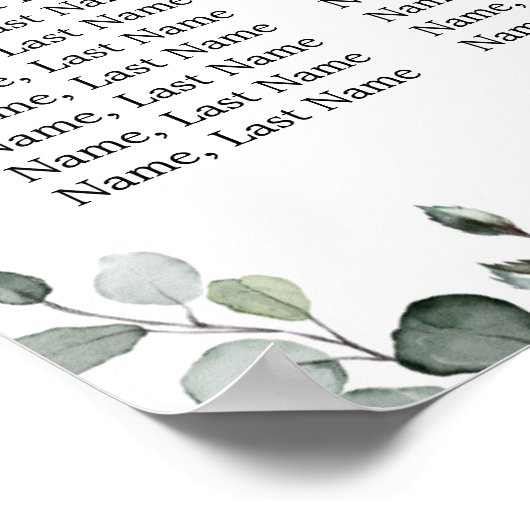 Eucalyptus & Rozen 8 Tafels Trouw BANKET ZITPLAAT  Poster (Hoek)