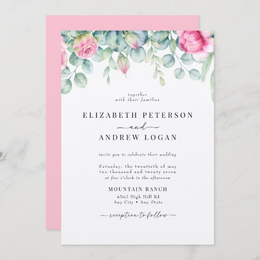 Eucalyptus Rozen | Elegante Boho groen bruiloft Kaart (Voorkant / Achterkant)