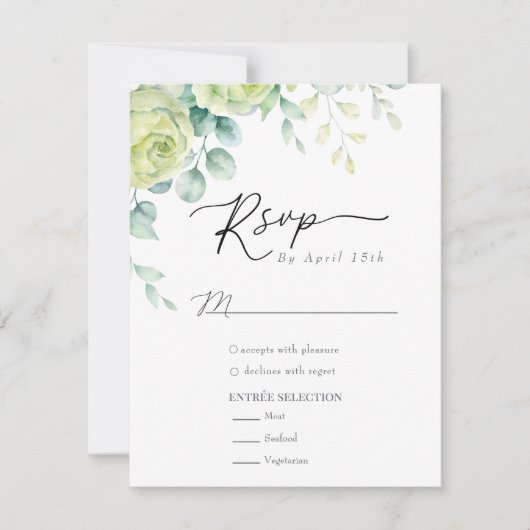 Eucalyptus Rozen | Elegante Boho groen bruiloft RSVP Kaartje (Voorkant)