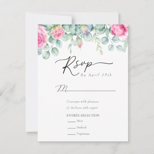 Eucalyptus Rozen | Elegante Boho groen bruiloft RSVP Kaartje (Voorkant)