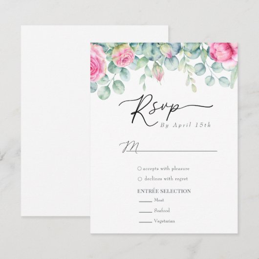 Eucalyptus Rozen | Elegante Boho groen bruiloft RSVP Kaartje (Voorkant / Achterkant)