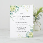 Eucalyptus Rozen | Elegante Boho Groene Huwelijk Kaart (Staand voorkant)
