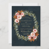 Eucalyptus Rozen Koperkrans Lijst Herfstbruiloft Kaart (Voorkant)