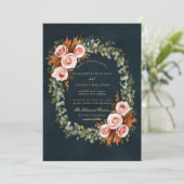 Eucalyptus Rozen Koperkrans Lijst Herfstbruiloft Kaart (Staand voorkant)
