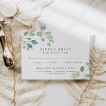 Eucalyptus RSVP-kaart met keuze uit maaltijden