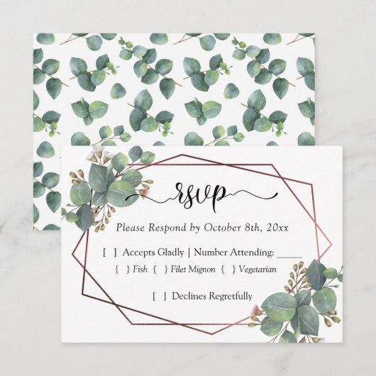 Eucalyptus RSVP roos goud geometrisch lijst Kaartje (Voorkant / Achterkant)