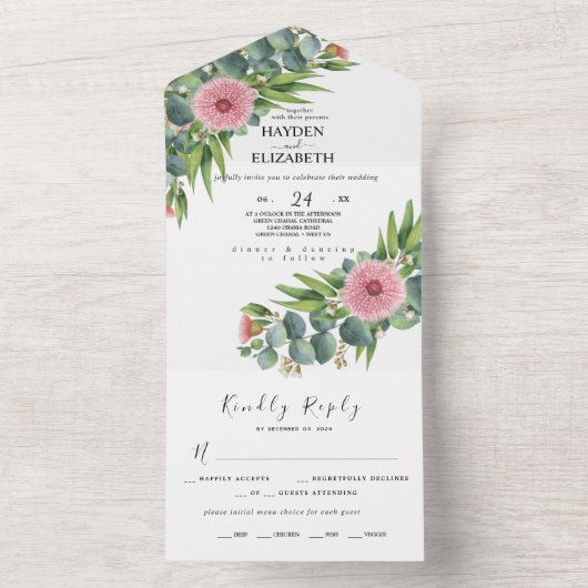 Eucalyptus Rustic All In One Wedding Uitnodigen Le All In One Uitnodiging (Binnen)