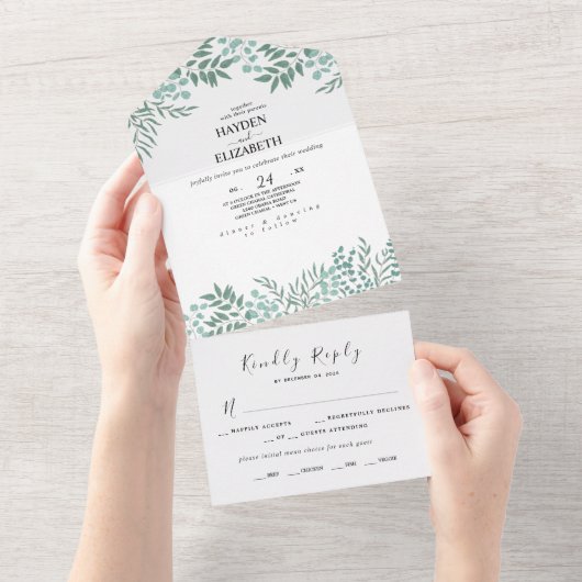 Eucalyptus Rustic All In One Wedding Uitnodigen Le Uitnodiging (Afscheurbaar)