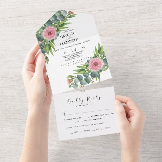 Eucalyptus Rustic All In One Wedding Uitnodigen Le Uitnodiging (Afscheurbaar)