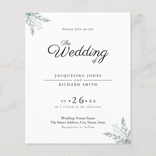 Eucalyptus Rustic Budget Chic Wedding Uitnodiging Flyer (Voorkant)
