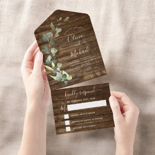 Eucalyptus Rustic Country Wood Weddenschap RSVP All In One Uitnodiging
