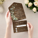 Eucalyptus Rustic Country Wood Weddenschap RSVP All In One Uitnodiging<br><div class="desc">Eucalyptus Greenery Botanical Waterverf Spring,  Herfst,  herfst,  Winter,  Summer Wedding RSVP Uitnodigingen op Rustic Country Wood Outdoorachtergrond - omvat prachtige en elegante scripttypografie met moderne botanische bladeren en groen voor de speciale viering op de dag van de bruiloft.</div>