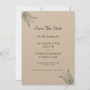 Eucalyptus Rustic Eco Friendly Save the Date Kaart