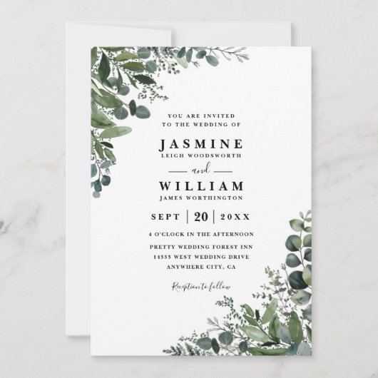 Eucalyptus Rustic Elegant Modern QR Code Wedding Kaart (Voorkant)