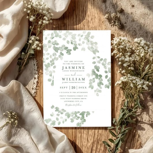 Eucalyptus Rustic Elegant Modern QR Code Wedding Kaart