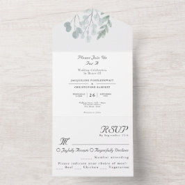 Eucalyptus Rustic Floral Waterverf Wedding All In One Uitnodiging