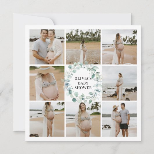 Eucalyptus Rustic Foto Baby shower Kaart (Achterkant)