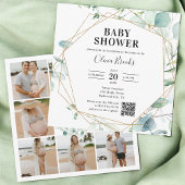 Eucalyptus Rustic Foto QR Code Baby shower Kaart