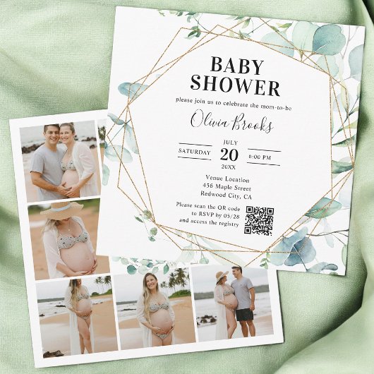 Eucalyptus Rustic Foto QR Code Baby shower Kaart