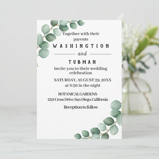 Eucalyptus Rustic Greenery Huwelijksuitnodiging Kaart (Staand voorkant)