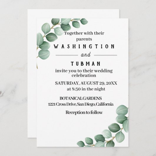 Eucalyptus Rustic Greenery Huwelijksuitnodiging Kaart (Voorkant / Achterkant)