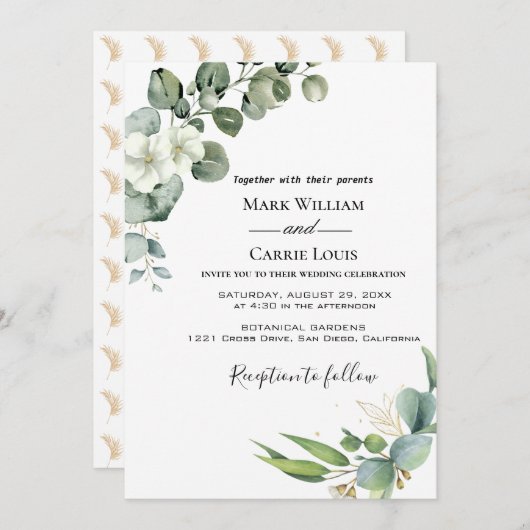 Eucalyptus Rustic Greenery Huwelijksuitnodiging Kaart (Voorkant / Achterkant)