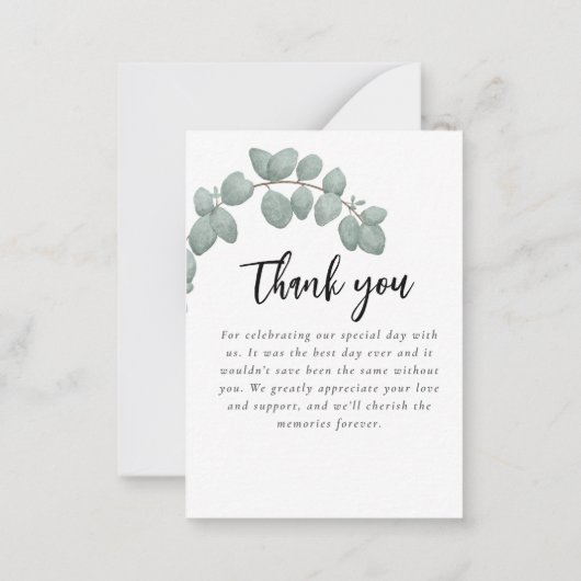 Eucalyptus Rustic Greenery Wedding Dank u Notitiekaartje (Achterkant)