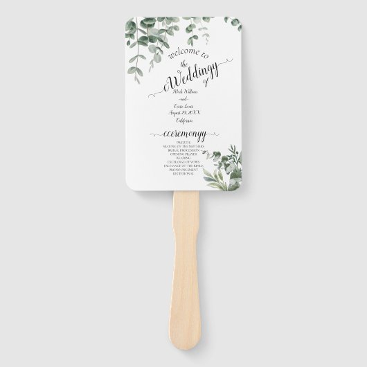 Eucalyptus Rustic Groene Huwelijk Handwaaier (Voorkant)