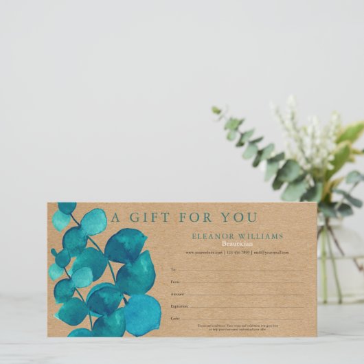Eucalyptus Rustic Kraft Cadeaubon (Staand voorkant)