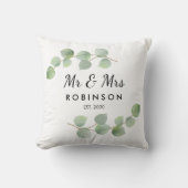 Eucalyptus Rustic Modern Bruid en Bruidegom Huweli Kussen (Voorkant)