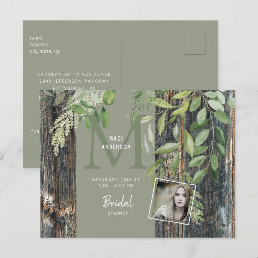 Eucalyptus Rustic Photo Sage Vrijgezellenfeest Uitnodiging Briefkaart (Voorkant / Achterkant)