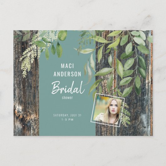 Eucalyptus Rustic Photo Turquoise Vrijgezellenfees Briefkaart (Voorkant)