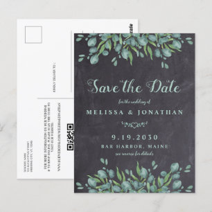Eucalyptus Rustic QR Code Huwelijk Datum Reservere Briefkaart