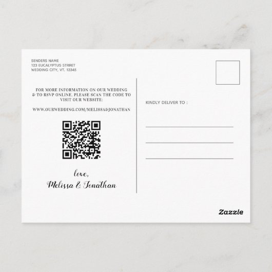 Eucalyptus Rustic QR Code Huwelijk Datum Reservere Briefkaart (Achterkant)