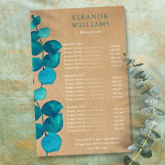 Eucalyptus Rustic Salon Servicemenu Flyer