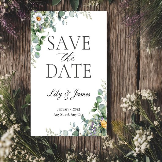Eucalyptus Rustic Save the Dates Kaart