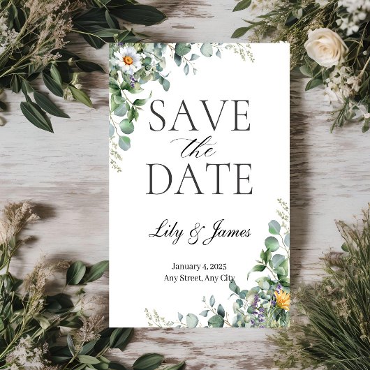 Eucalyptus Rustic Save the Dates Kaart